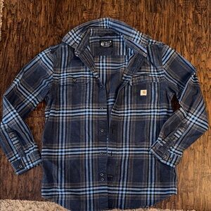 Carhartt Navy and Light Blue Plaid Work Shirt Jacket